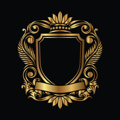 Vector golden vintage frame for design template. Elegant element for design in Eastern style, place for text. Floral golden border. Lace illustration for invitations and greeting cards.