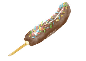 美味しそうな屋台のチョコバナナの手描き水彩イラスト