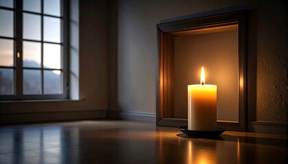 Candlelight in a room by a window