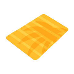 Cartoon beach towel with orange palm print and stripes. Flat vector illustration of summer accessory.
