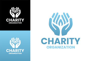 Charity Organization Logo Design with Heart and Hands in Blue and White