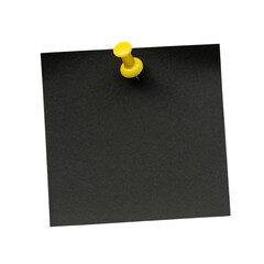 blank Black sticky post it note with yellow pushpin isolated on white and transparent background