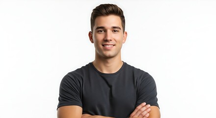 Fototapeta premium Positive Young Man Portrait with Confident Expression Isolated on White Background for Business Success and Career Goals in Professional Setting
