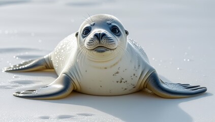 Adorable baby seal resting on a bright beach enjoying the sunlight and warmth