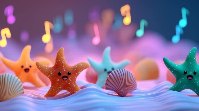 Fantasy cartoon starfish shell music background material