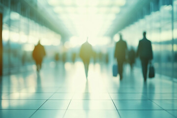 Blurry depiction of business travellers walking through a modern terminal