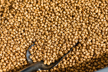 Close-Up of Crispy Roasted Chickpeas – Healthy Snack Idea-Toasted Chickpeas – High-Protein...