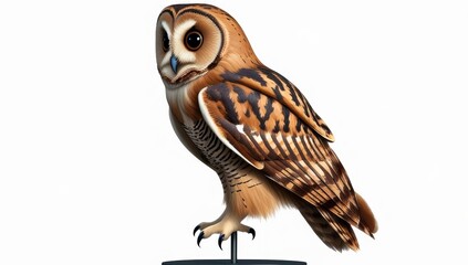 Detailed Illustration of a Brown Owl on a Stand Against a Clean White Background