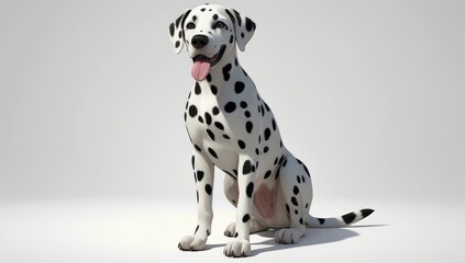 Dalmatian Dog Sitting with Tongue Out on White Background Studio Shot