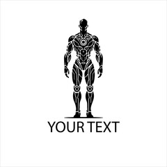 Minimalist Black Humanoid AI Robot Vector Logo Isolated on White Background