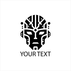 Minimalist Black Futuristic AI Robot Head Vector Logo Isolated on White Background