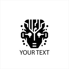 Minimalist Black Futuristic AI Robot Head Vector Logo Isolated on White Background