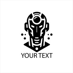 Minimalist Black Futuristic AI Robot Head Vector Logo Isolated on White Background