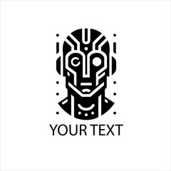Minimalist Black Futuristic AI Robot Head Vector Logo Isolated on White Background