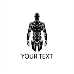 Minimalist Black Humanoid AI Robot Vector Logo Isolated on White Background
