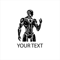 Fototapeta premium Minimalist Black Humanoid AI Robot Vector Logo Isolated on White Background