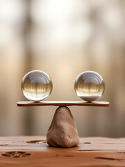 Balance weighing two spheres