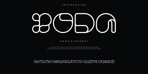 XODA futuristic minimalist display font design, alphabet, typeface, letters and numbers, typography.