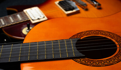 Fototapeta premium close up of musical instruments for banner background