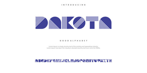 DAKOTA abstract digital alphabet font. Minimal technology typography, Creative urban sport fashion futuristic font and with numbers. vector illustration
