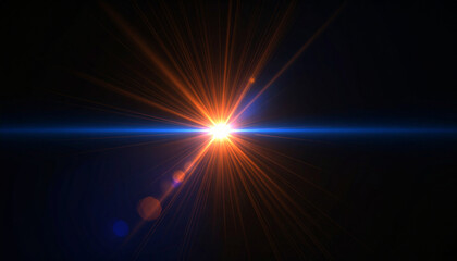 Colorful Glow Light Flare Sparks with Red Orange Rays on Dark Blue Abstract Background