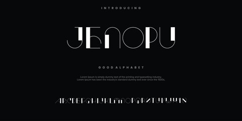 JENOPU abstract digital alphabet font. Minimal technology typography, Creative urban sport fashion futuristic font and with numbers. vector illustration