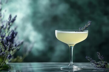 Elegant Cocktail with Lavender Garnish, Floral Drink, Refreshing Beverage
