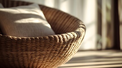 Fototapeta premium Close-up of a woven wicker chair.