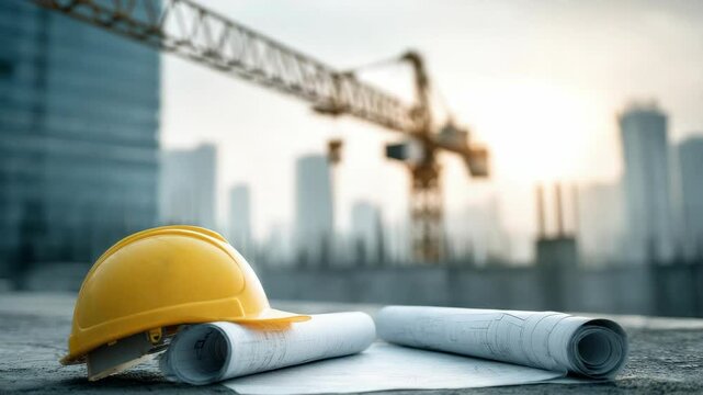 Site hard hat and construction drawings
