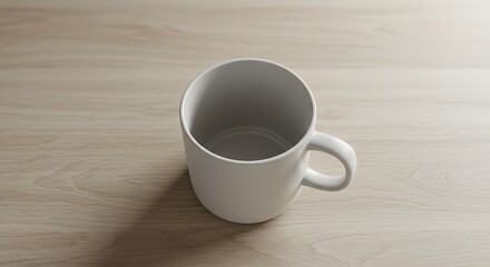 Fototapeta premium Empty White Coffee Mug on Wooden Table Simple and Clean Mockup
