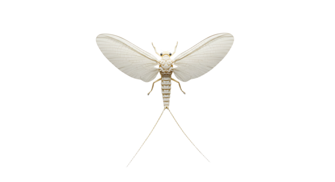 Delicate insect with translucent wings and long slender antennae isolated