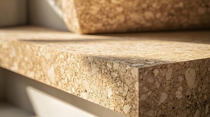 Close-up of a light beige cork composite surface.