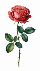 Captivating long stem red rose with delicate green leaves  