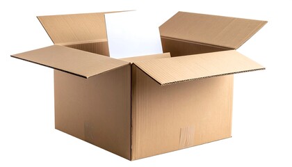 Opened cardboard box with blank paper