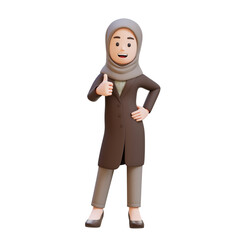 3D muslim business woman character give a thumbs up