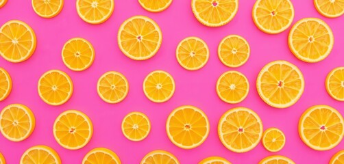 Vibrant yellow lemon slices arranged in a repeating pattern against a soft pink background, lemon,  background