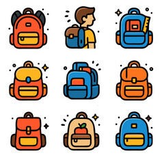 set of school bag icon