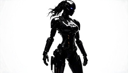 Fototapeta premium Futuristic Cyborg Woman Portrait on White.