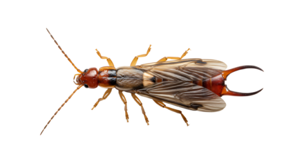Detailed Earwig Insect with Prominent Cerci and Veined Wings CloseUp
