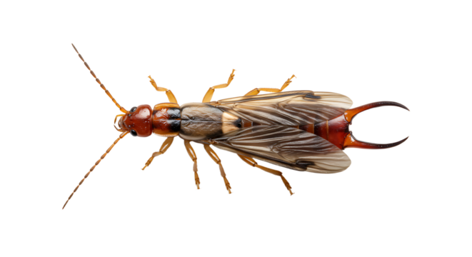 Detailed Earwig Insect with Prominent Cerci and Veined Wings CloseUp