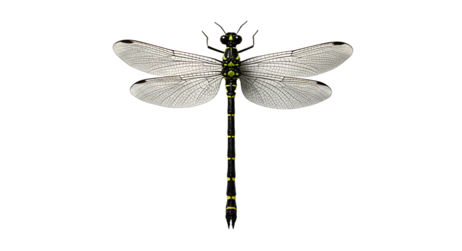 Detailed View of a Dragonfly with Striking Black and Yellow Patterns
