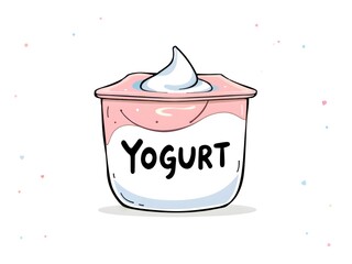 Vibrant pastel color abstract illustration of cartoonish, ultra processed yogurt package