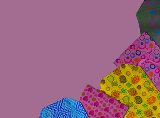 a collection of colorful tote bags with various decorative motifs with copy space for text. made of non-woven polypropylene. pink in color. with pink background