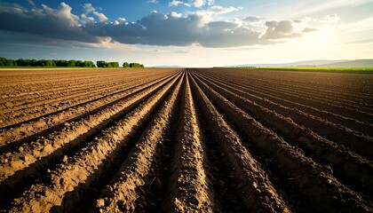 Serene Sunset over a Ploughed Field