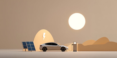 3D cartoon new energy electric car and charging station illustration