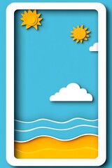 Dreamy beach scene cut paper illustration for summer vacations