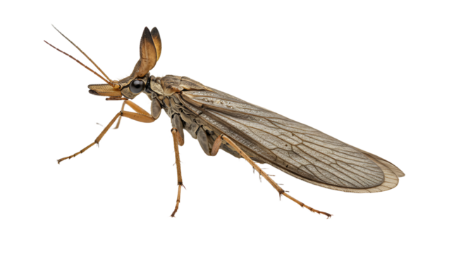 Detailed Closeup of a Brown and Grey Insect with Prominent Antennae and Veined Wings