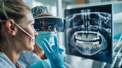 Dentist Examining Virtual Reality Dental X-ray