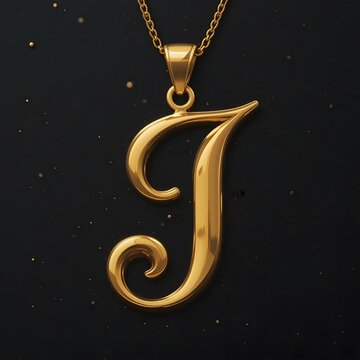 Golden letter J pendant - gold alphabet dark background