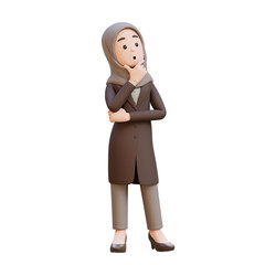 3D muslim business woman character is thinking concept of contemplation and focus